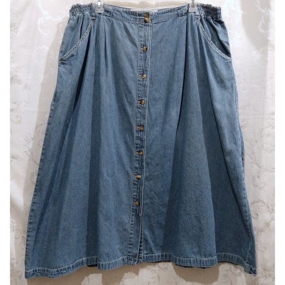 Vintage Dresses & Skirts - Vintage 80s Button Jean Skirt Pockets GV 24W